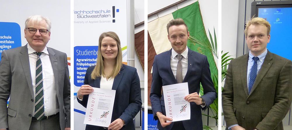 From left to right: Hathumar Rustige, Chairman Susatia (Association of former students of the Faculty of Agricultural Economics in Soest), Anna Hüttenschmidt, Justin Brinkmann, Jonas Thiel, Vice Chairman Susatia.