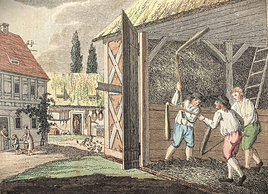 Winter work threshing grain - an illustration from the „Oeconomischen Bilderbuch“ (1802) by Johann Gottlieb Fritzsche (1779-1813)